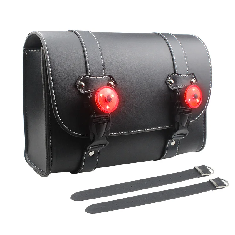 Motorcycle side box with lights Leather hanging bag Rider bag kit Harley Prince modified cruiser side bag