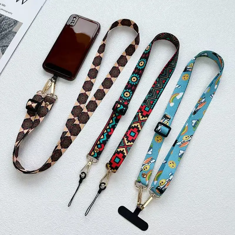 Upgraded Version Of Retro Pattern Diagonal Strap Adjustable Mobile Phone Long Lanyard Hanging Neck To Prevent Losing Rope