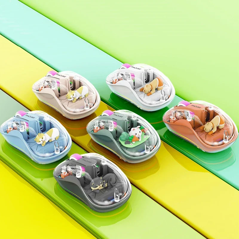 Cute Doll Transparent Bluetooth WirelessTri-mode Mouse Mute Magnetic Suction Rechargeable Mice For Tablet PC Laptop Kids Gift