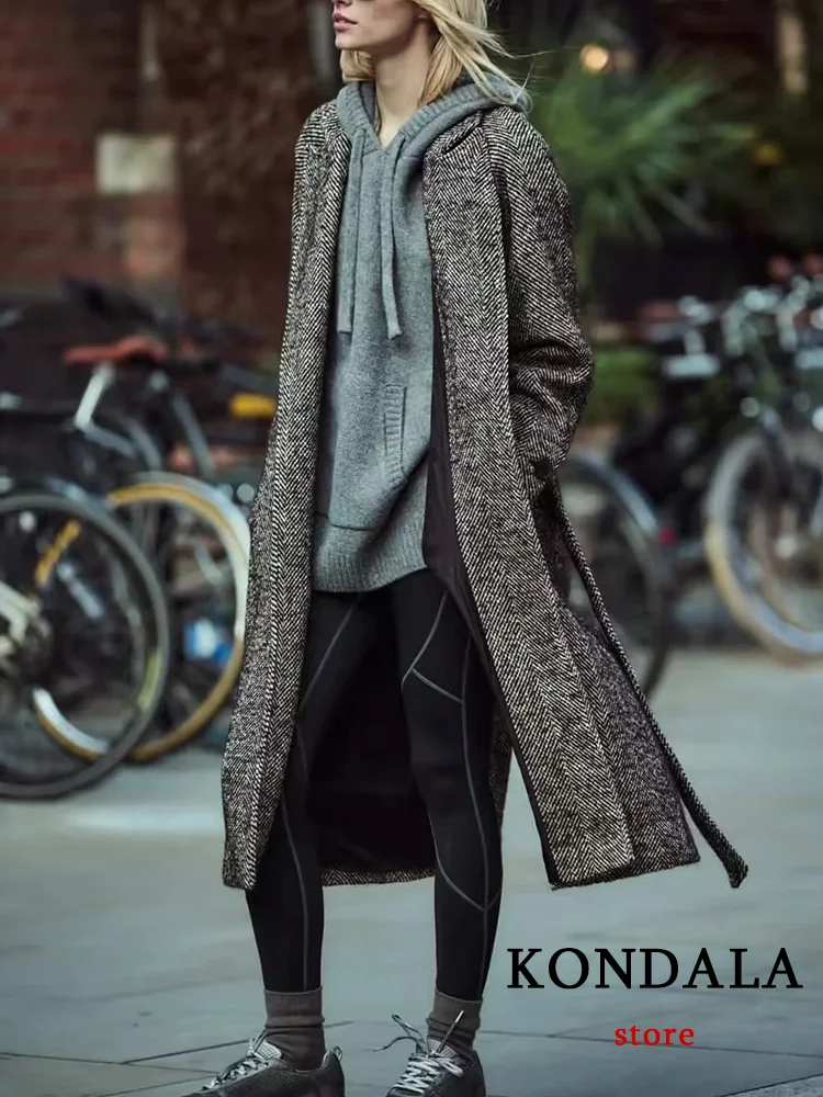 KONDALA-Veste Vintage Décontractée Chic pour Femme, Manteau Gris Dégradé, Col en V, Poches, Ceinture, Manches Raglan, Mode Automne 2023