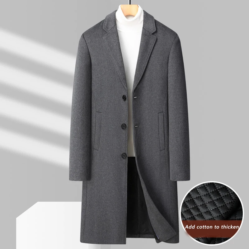 Autumn and Winter New Wool Coat Men's Long Over Knee Business Casual Wool Coat Single Breasted Thick Men's Coat Business Coat