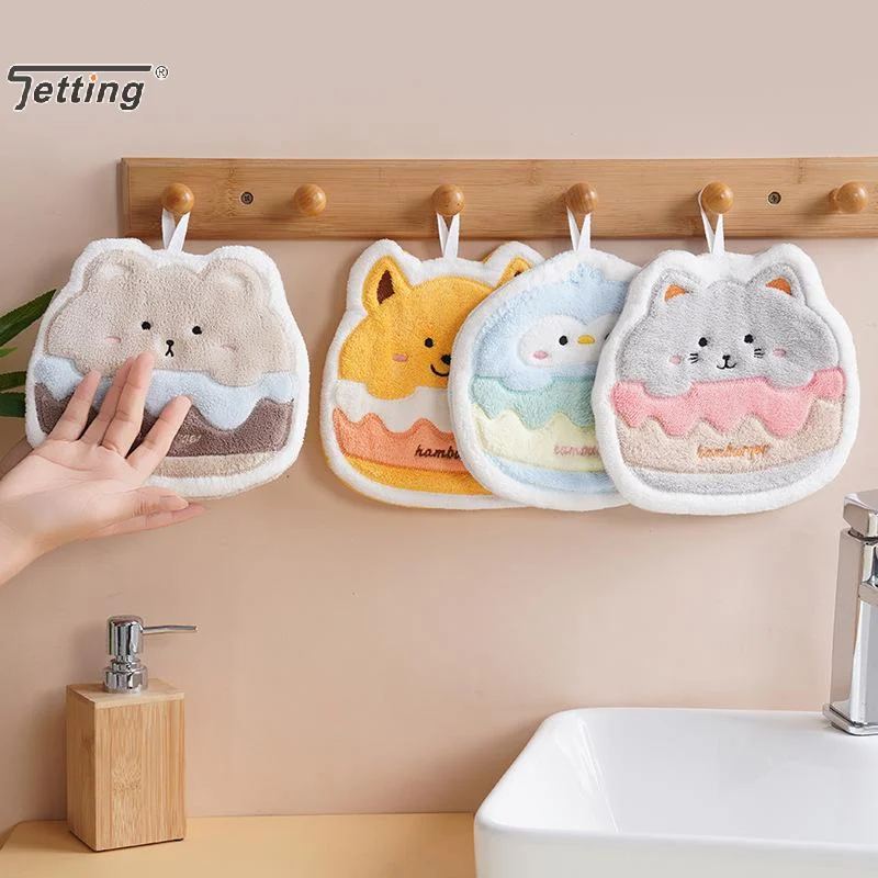 Cartoon Hangburger Animal Towel Cute Hanging Absorbent Towels Kitchen Hand Wipe Thickened Handkerchief Rag Cleaning Cloth