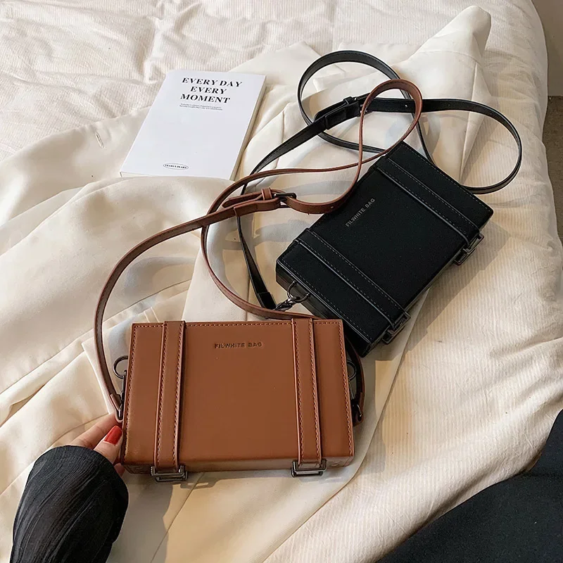 Simple Men\'s Small Shoulder Bag Unisex Phone Bags Streetwear Personality Box bag for Men Suitcase Shape Crossbody bags bolso 가방