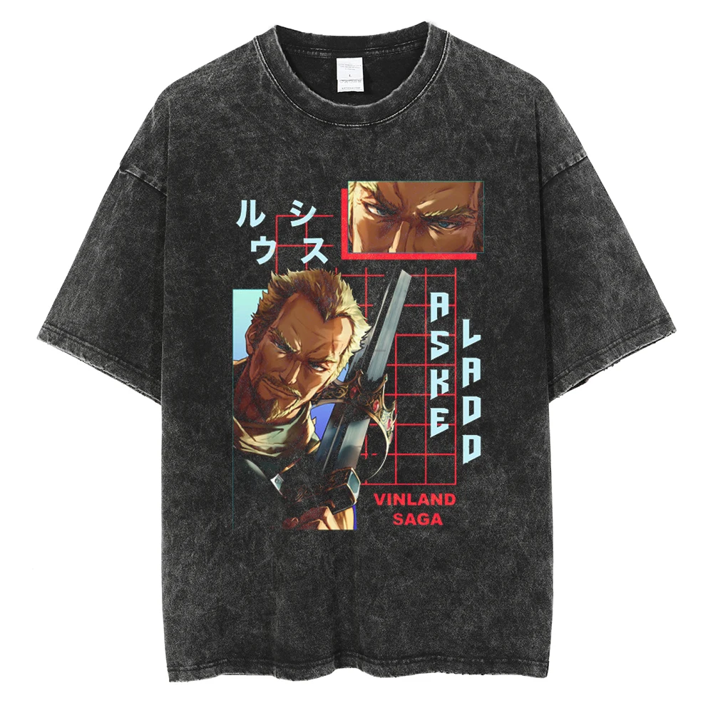 Herren Vinland Saga "I Have No Enemies" Grafik-T-Shirt Thorfinn Anime-Print Vintage Washed Oversized Casual Streetwear T-Shirt – Detail 15