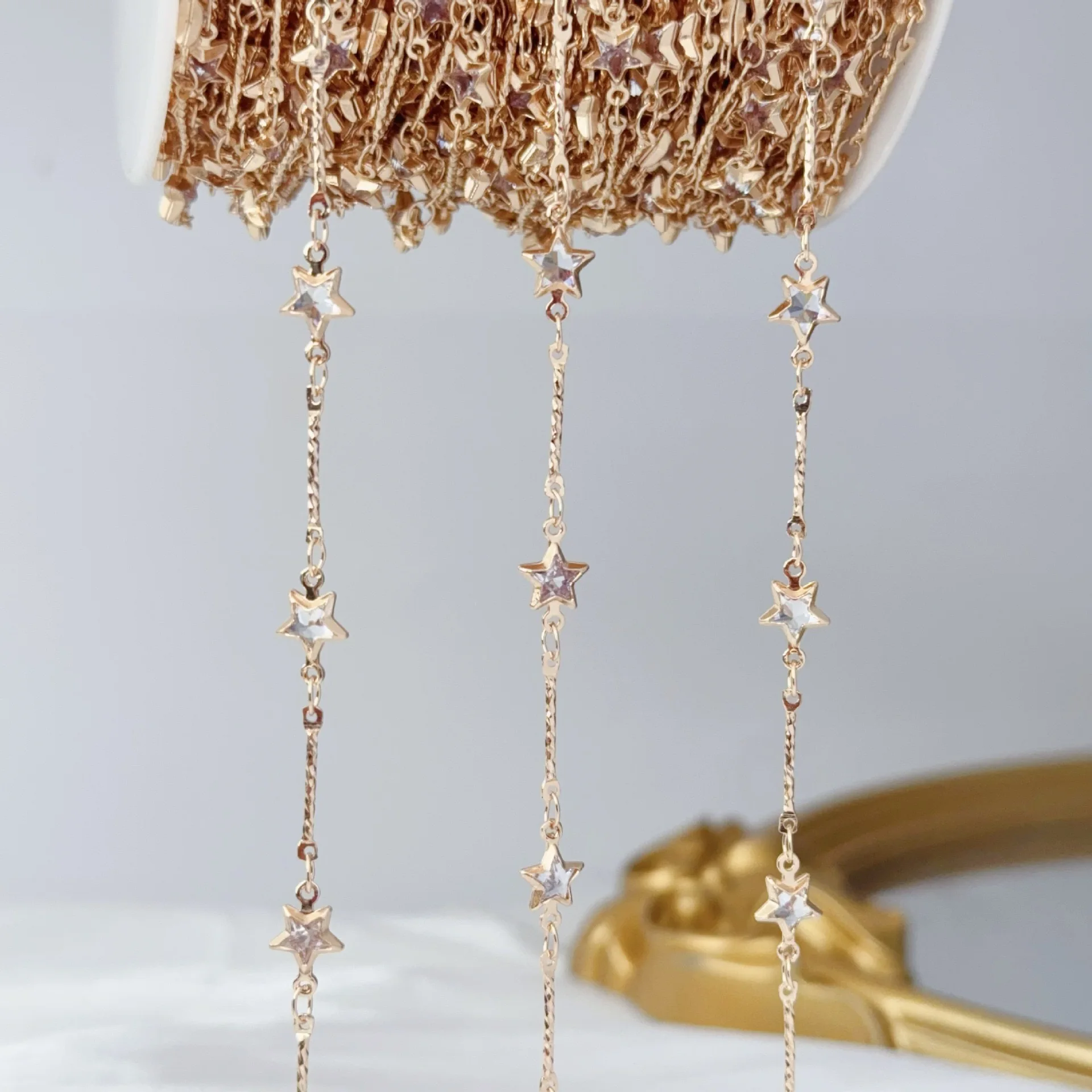 0.5/1/2M Flower Straight Stick Plus Zircon Five-pointed Star Chain Copper Chain Suitable For Bracelet Necklace Tassel Supplies image 4