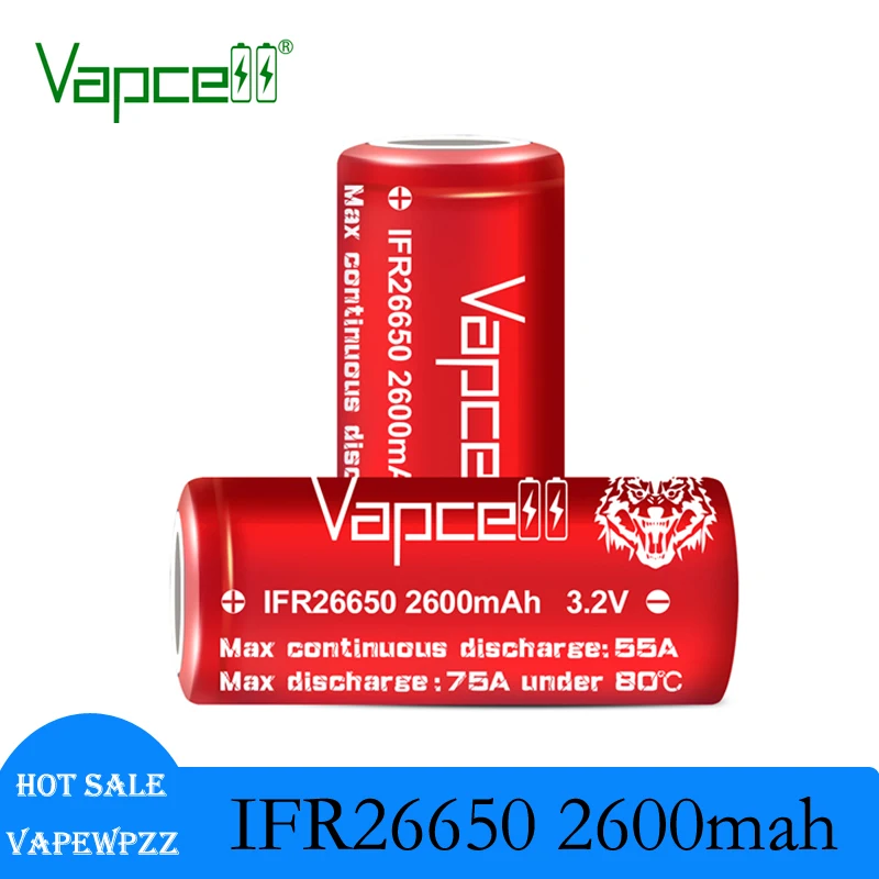 Original Vapcell lifepo4 IFR26650 2600mah Rechargable Battery 55A beat A123 26650 M1B 2500mah For Solar Light Tourist Golf Cart