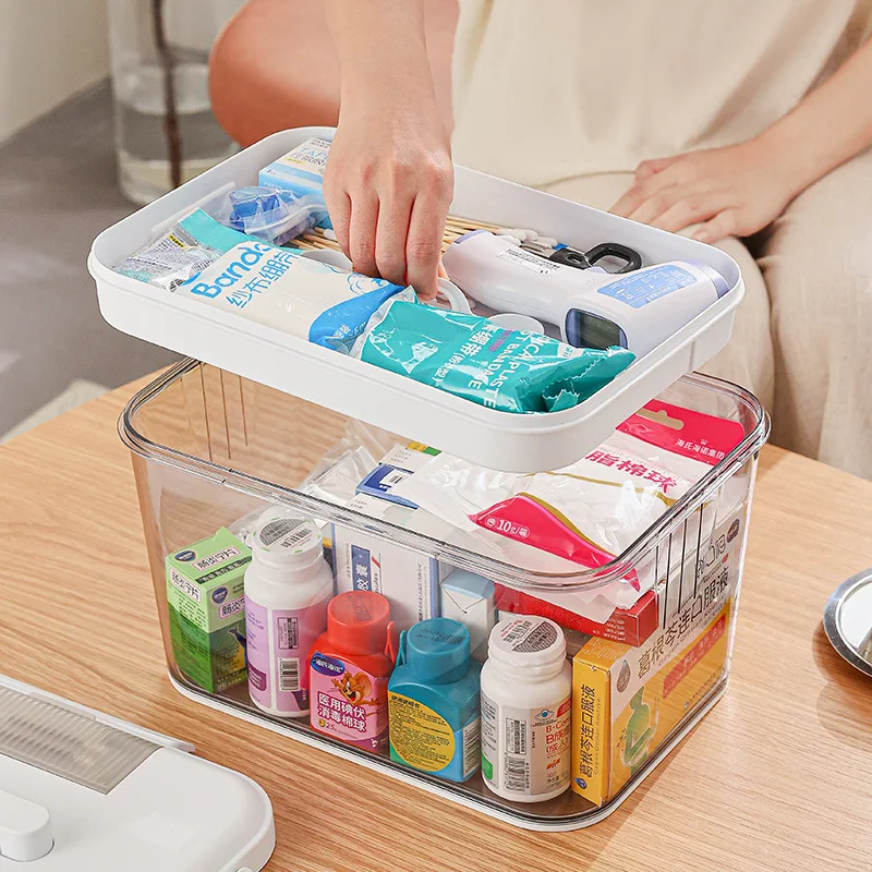 Portable Transparent Portable Medicine Box Home Double-layer Large Capacity First Aid Transparent Medicine Storage Box