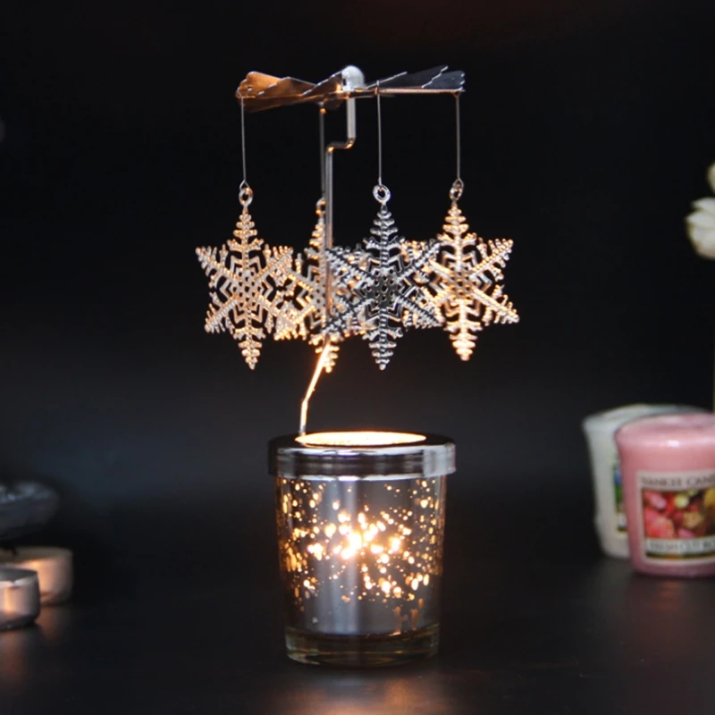 Metal Rotating Tea Light Candle Holder Spinning Tealight Stand Candleholders for Romantic Wedding Party Home Decoration B03E