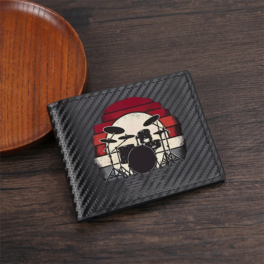 Drums silhouette sunset design music Men's Wallets Simple Business Modern Stylish Printing Design Gifts For Father Boyfriend Chr