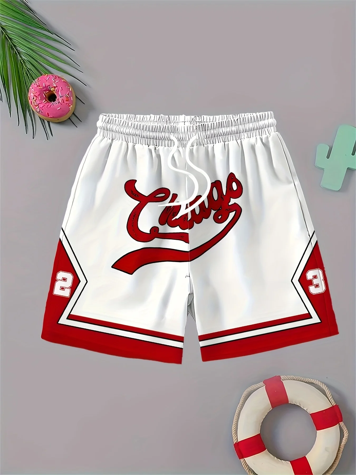 Summer Men's Loose Breathable Shorts with Letter Print Pattern Suitable for Outdoor Casual Sports Wear