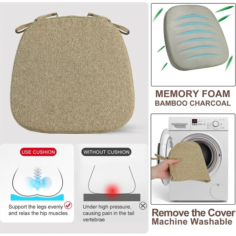 Set di 6 cuscini per sedie in memory foam a forma di U in lino per sala da pranzo, 16 cuscini per sedili da cucina antiscivolo