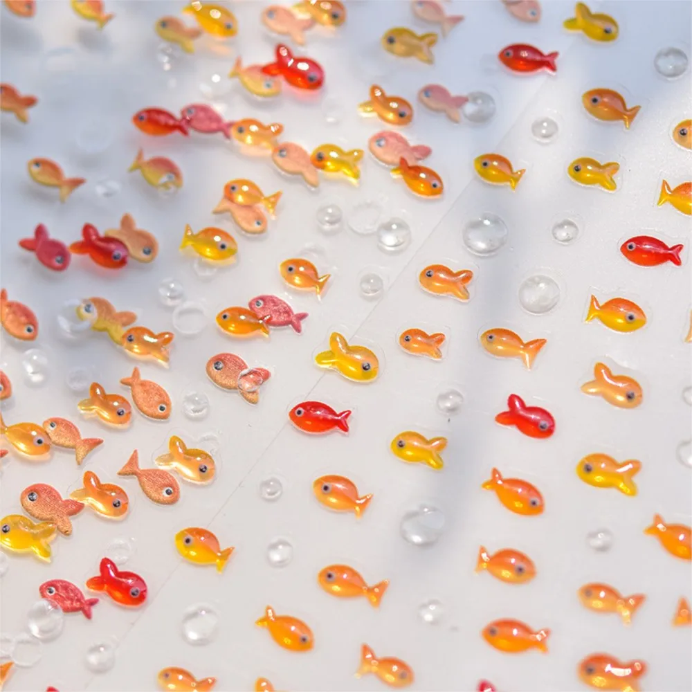 1pcs 5D Embossed Jelly Little Red Fish Nail Art Stickers Cute Bubble Goldfish Koi Nail Decals Self-Adhesive Maincure Supplies *5