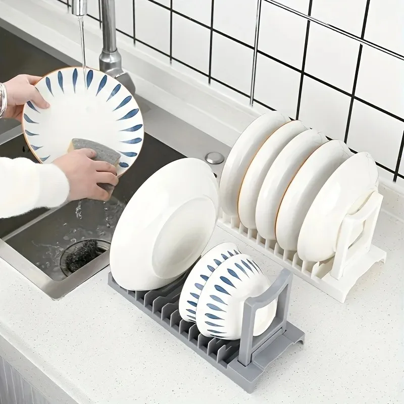 1PCS SpaceSaving Kitchen Dishware Storage Rack with Detachable Water Tray AntiSlip Quick Dry Countertop Drying Rack for Bowls