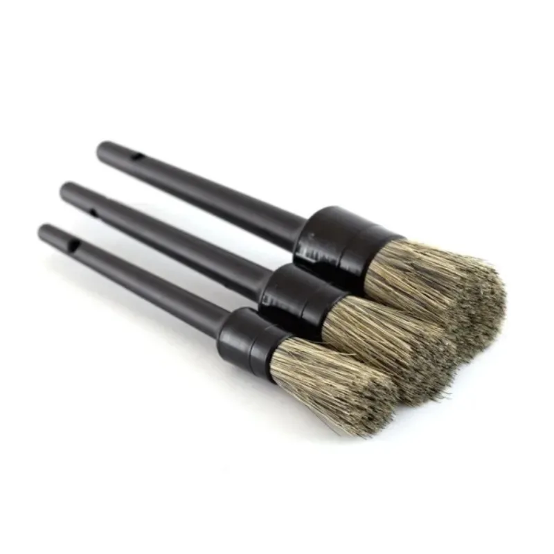 3Pcs Natural Boar Hair Car Detailing Brush Set Soft Bristle Car Cleaning Brush Kits Atuo Tire wheel Wash Exterior Accessories