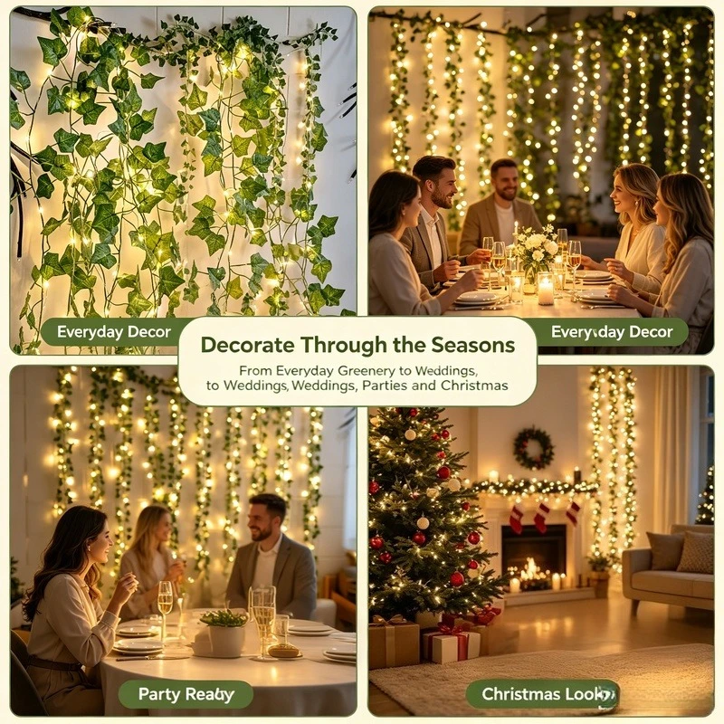 2M-10M Flower Green Leaf String Lights Artificial Ivy Vine Fairy Light Wedding Party Decoration Christmas Home Room Wall Plant gallery 5