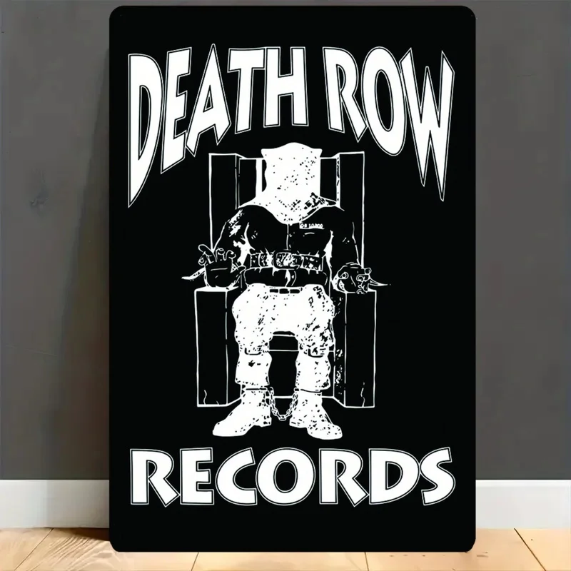Death Row Records Metal Wall Sign - Vintage Iron Decor for Home, Garden, Bar, or Garage - Black Retro Style with White Graphic D