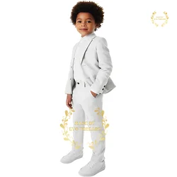 Traje blanco para niños, uniforme de Ceremonia de bautismo y boda, conjunto de 2 piezas (chaqueta y pantalones), traje Formal a medida para niños