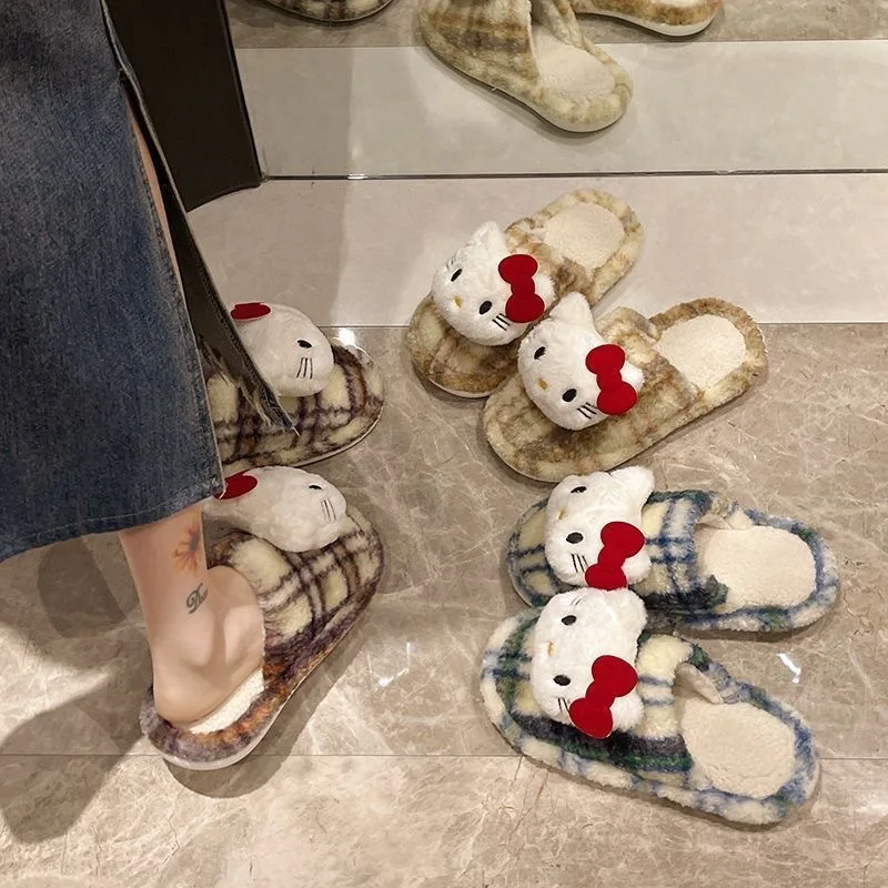 لطيف مرحبا كيتي نعال قماش Ins نمط الخريف الشتاء المنزل الدافئة عدم الانزلاق تهوية شبشب قطني أنيمي المحيط هدية المنزل