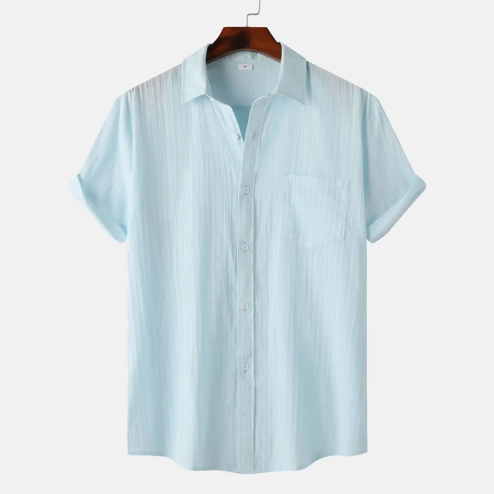 Summer New Mens Top Small Fried Dough Twists Solid Short Sleeve Commuter Casual Shirts for Men