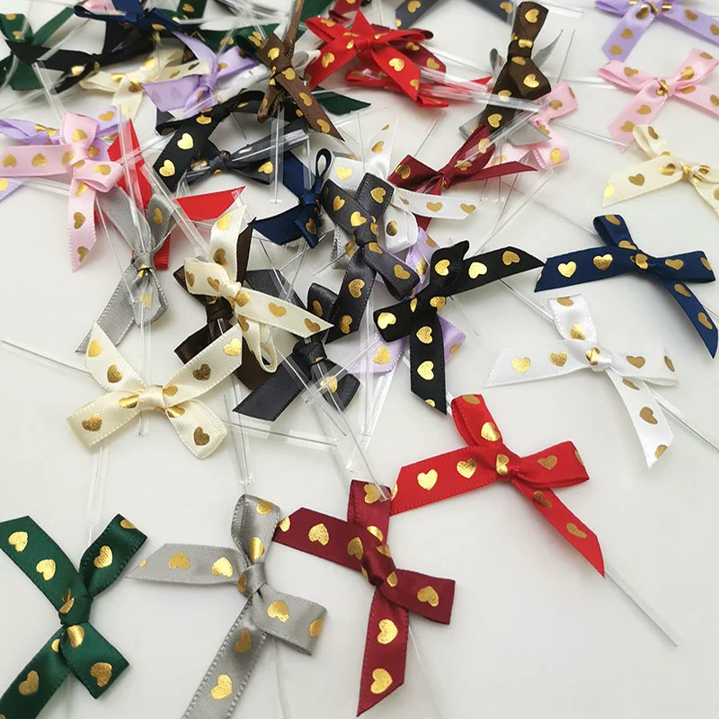 50pcs/pack 45mm Gold Heart Mixed Bows For Valentine\'s Day Decoration Gift Packaging Handmade DIY Making Clothing Accessories