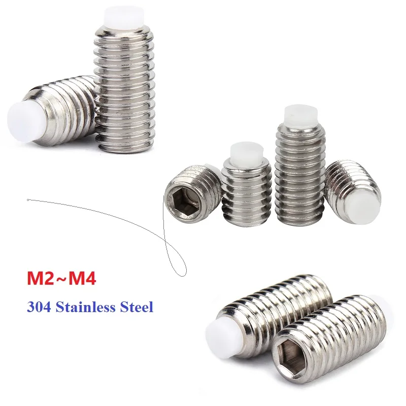 Plastic Nylon Convex POM Point Tip Grub Bolt Set Screw M2 M2.5 M3 M4 304 Stainless Steel Hex Hexagon Socket