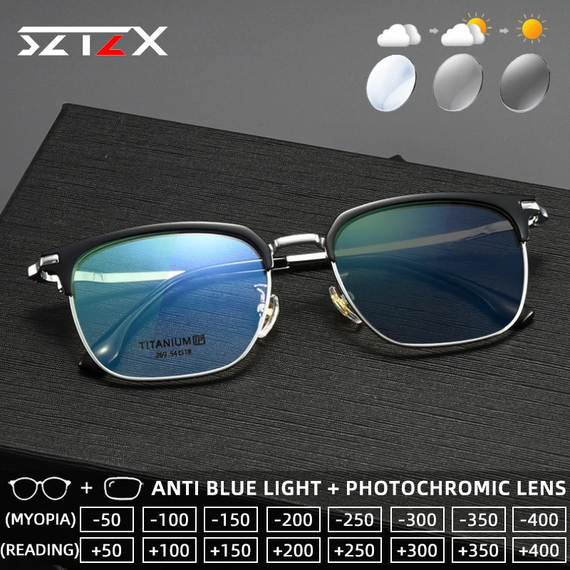 SZTZX ريترو تنوعا التيتانيوم اللونية نظارات للقراءة الضوء الأزرق حجب قصر النظر نظارات النظارات الطبية التقدمية #1