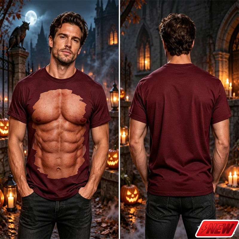 Novelty Fake Muscle T Shirt For Men Short Sleeve Crew Neck Quick Dry 3D Print Halloween Cosplay Party Costume Daily Casual Tee