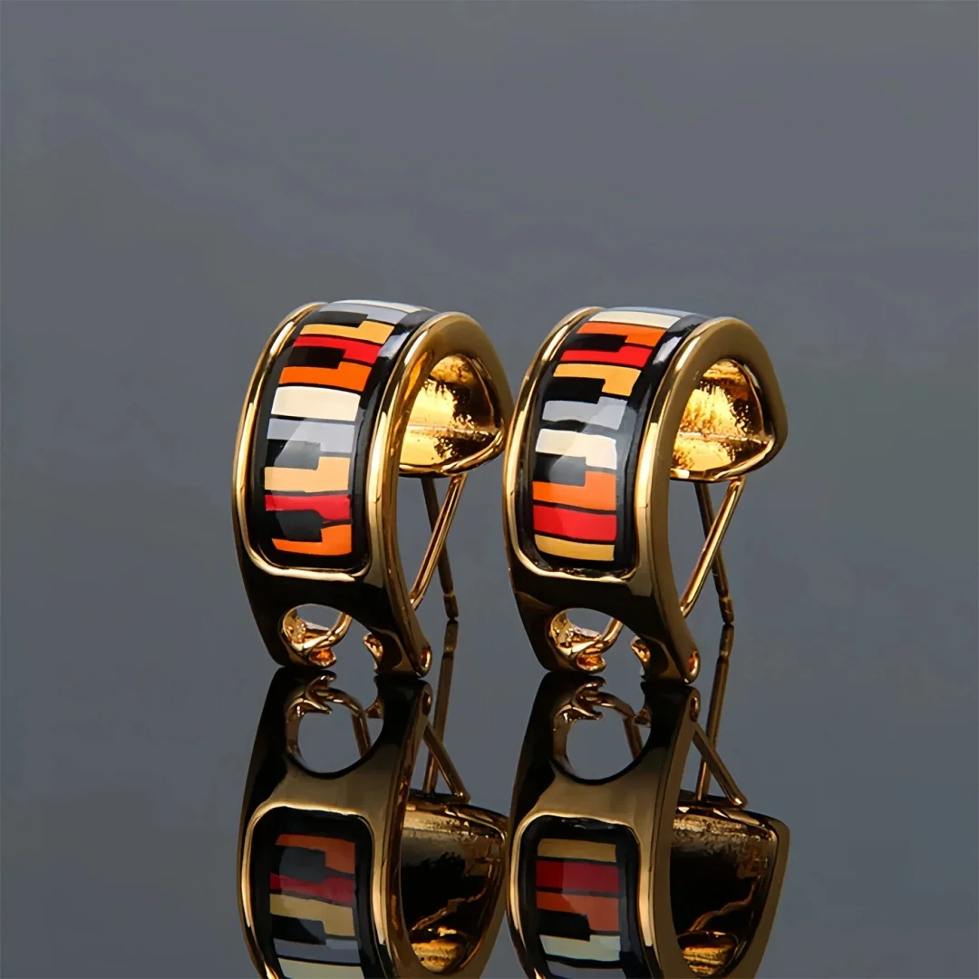 New Cloisonne Charms Stud Earrings for Women Enamel Piano Life Gilded Ear Clip Fine Choice Jewelry Lover's Gift Wholesale