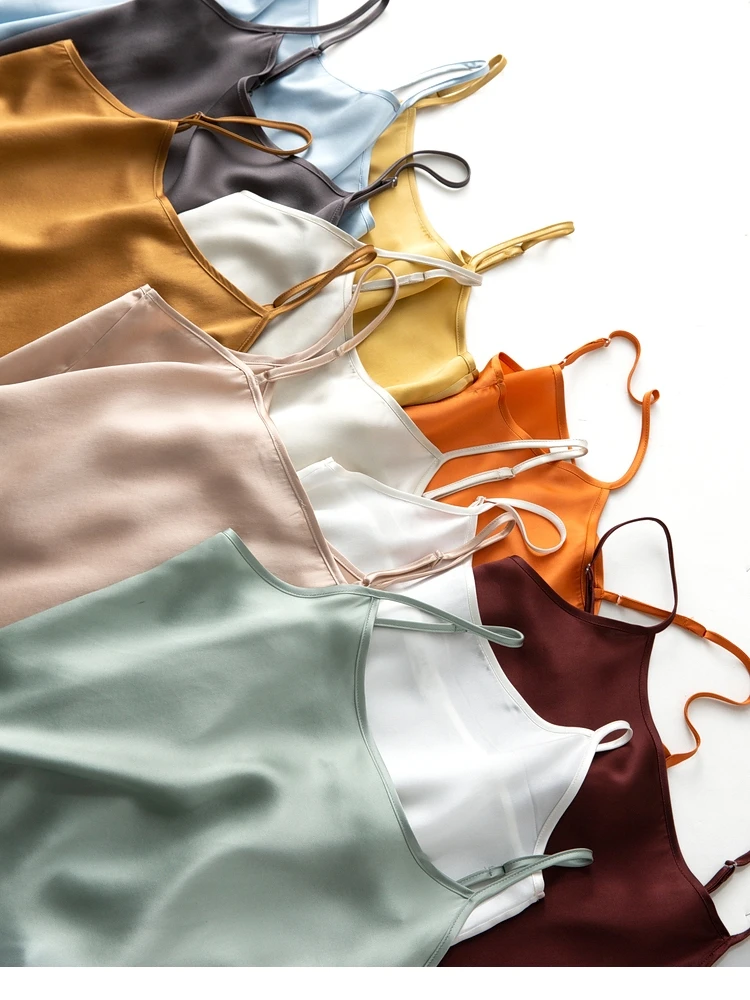 

Mulberry Silk Multi Colored Summer Women's Clothing Shoulder Strap Adjustable Ladies Tank Top Unique Korean Popular Clothes