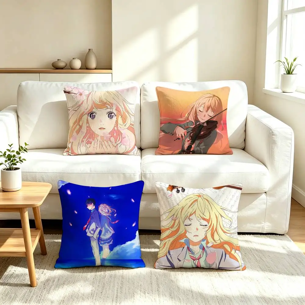 Y-Your L-Lie in April Anime  Pillow Case Square Double-Sided Sofa Cushion Cover Bedroom Bedside Pillow