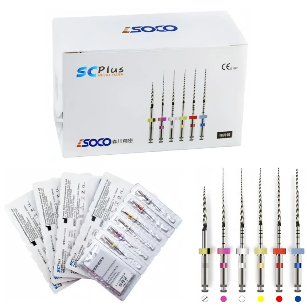 

SOCO PLUS Dentl Files SC Forward Rotation NiTi File System для эндодонтической обработки, стоматологических материалов, 6 шт./кор., 25/21 мм