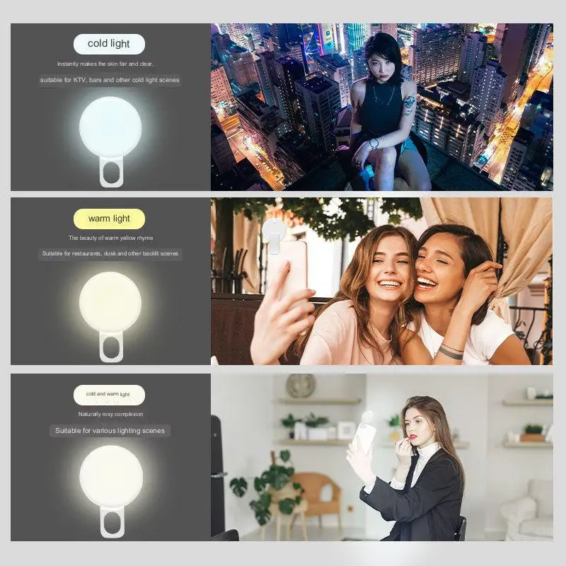 Led Selfie Fill Lights Ring Light Mobile Phone Flashes Mini Practical 20 Lamp Beads Three Stop Dimming Circle for Phone PC