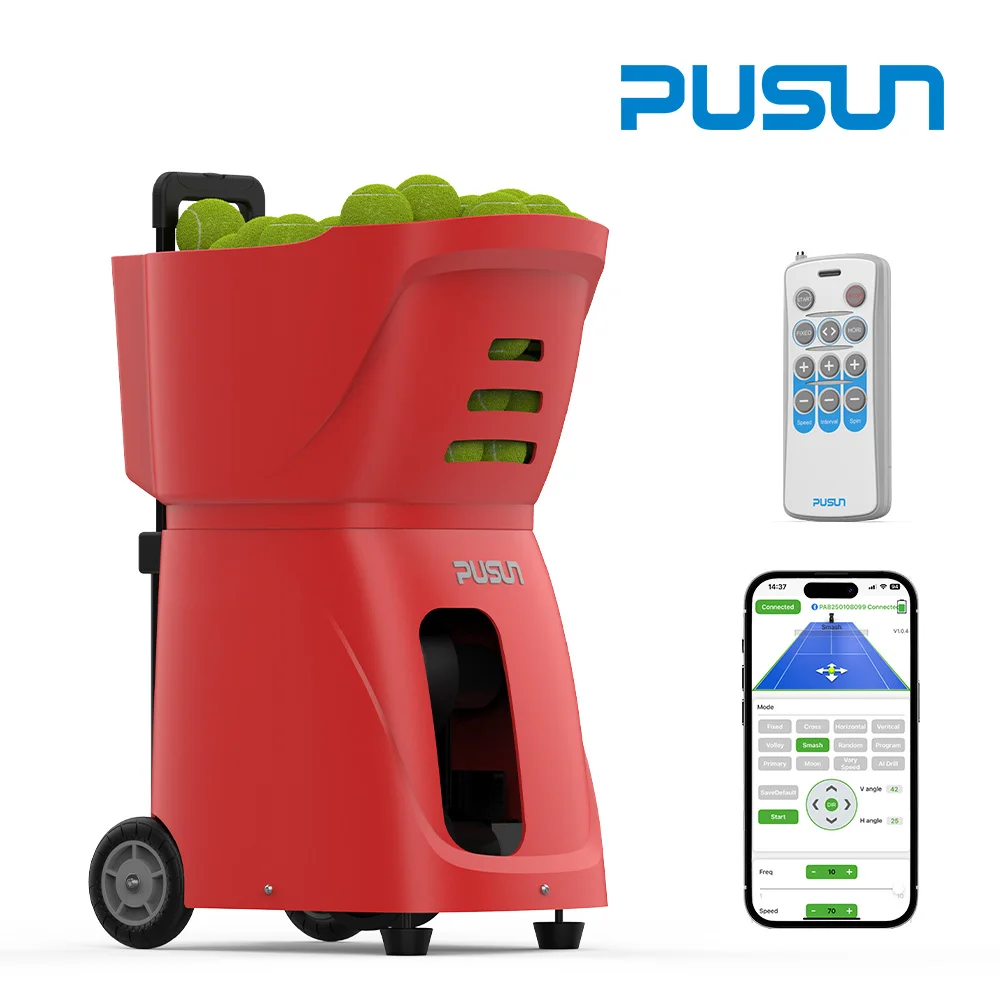 Pusun Portable Tennis Ball Machine Coach Automatic APP Control Tennis Ball Launch Training Equipment Shooting Machine