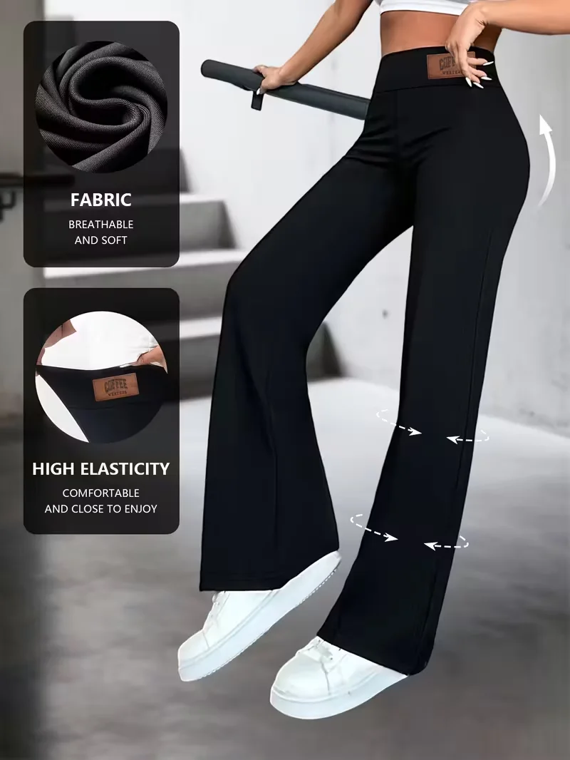 Womens High Waisted Straight Leg Pants Stretchy Black Solid Commuting Trousers Color Elegant And Essential For Office Wear Jeans