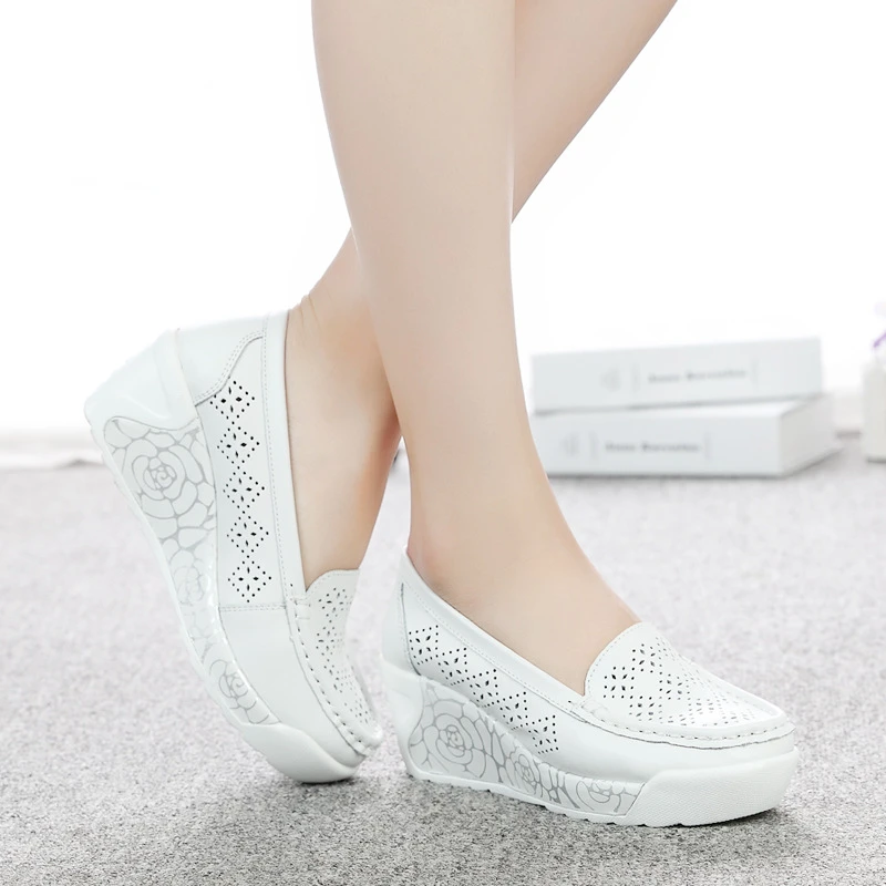 

Female Wedges White Lady Casual Mother Shoe Sandals Women Sneakers Summer Loafers Women's Leather Platform Flat Shoes