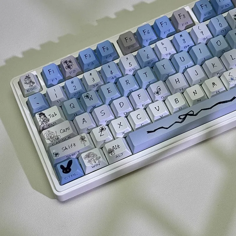 Spot wholesale cross-border Amazon ink Alice keycap PBT small full set of 128 keys original side engraving hot sublimation