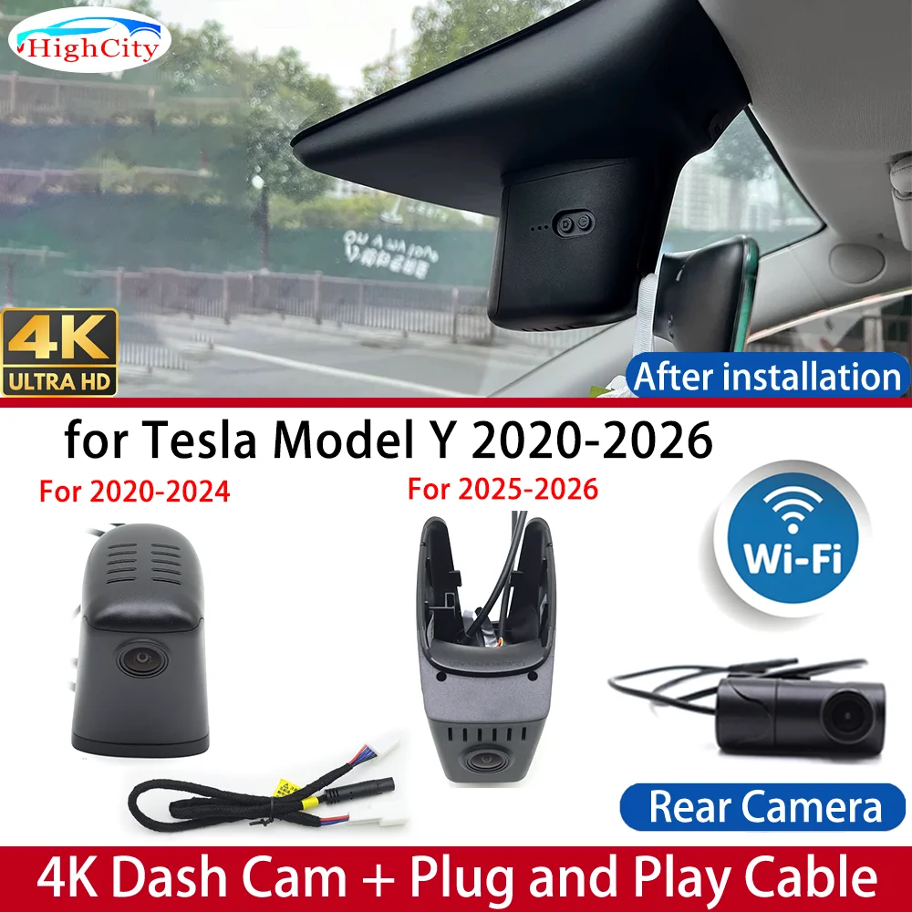 HighCity Dash Cam for Tesla Model Y 2020-2026 Front＆Rear 4K UHD DVR Wifi Dashboard Camera Video Drive Recorder Night 24H Parking