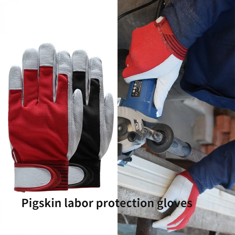 Guantes de trabajo de cuero de piel de cerdo para trabajadores, protección de seguridad para soldadura, guantes resistentes al desgaste para