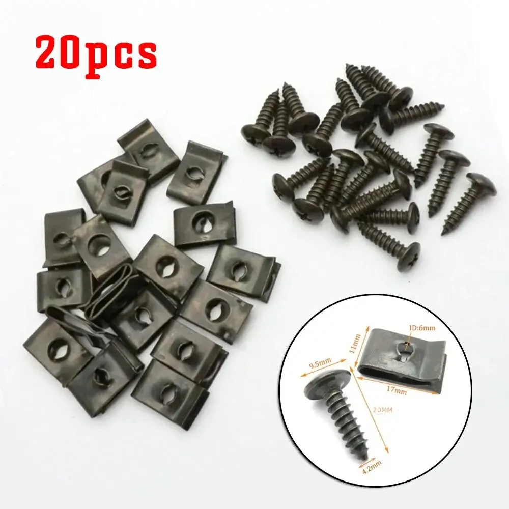 

40pcs Mixed Car Motorcycles Metal Screw Tapping Fastener Clip U-Type Clip with Screw Anti-rust Protection Clip Screw Buckle