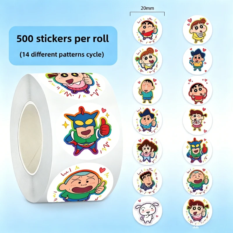 Crayon Shin-chan Cartoon Cute Student Roll Sticker Kawaii 500pcs DIY Decoration Encouragement Sticker Anime Peripheral Wholesale