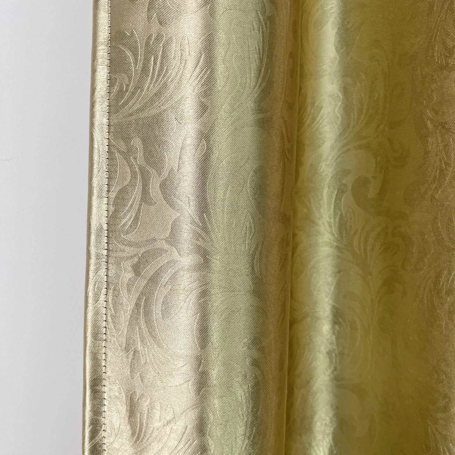 

Golden European Jacquard Blackout Curtains ,Leaf Embossed Botanical Thermal Insulated Window Treatment For Living Room Decor