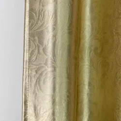 Golden European Jacquard Blackout Curtains ,Leaf Embossed Botanical Thermal Insulated Window Treatment For Living Room Decor
