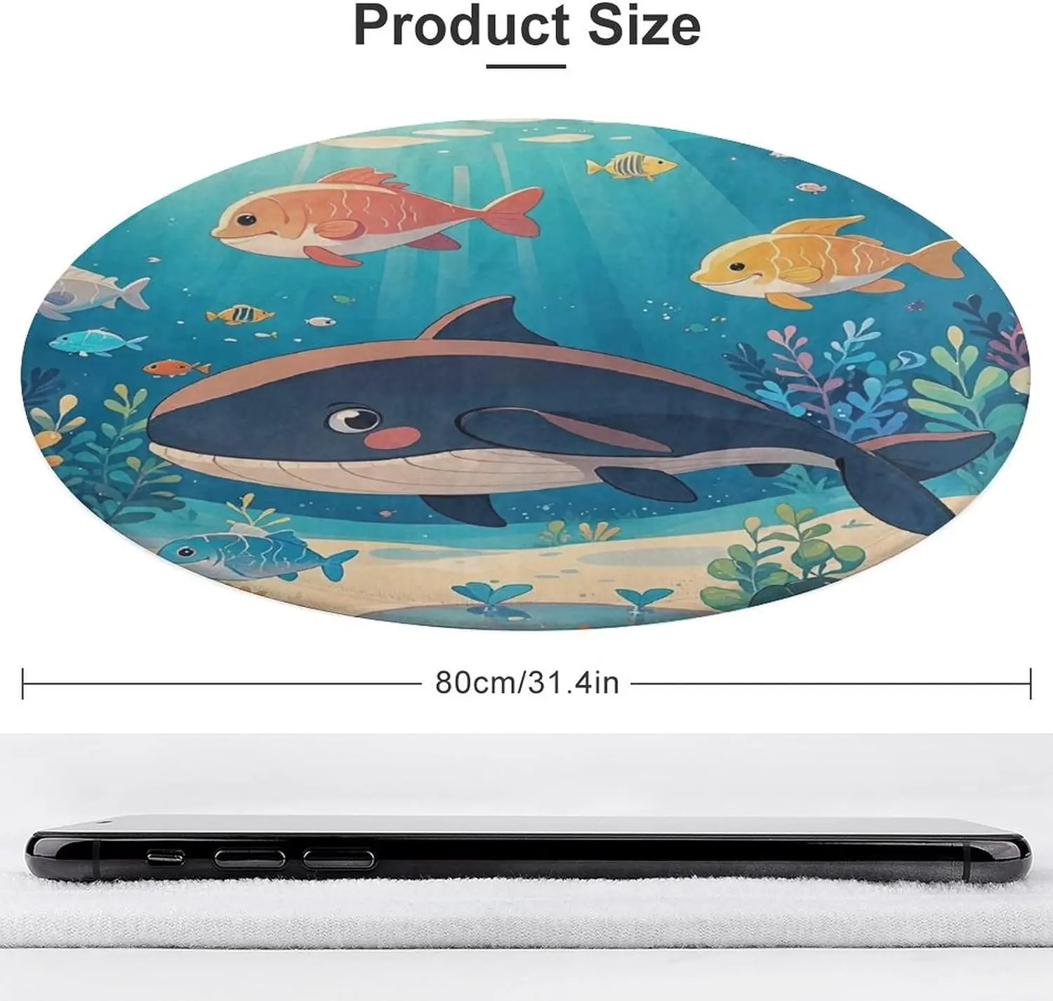Round Rug Soft Absorbent Bath Mat Non-Slip Chair Pad Cartoon Fish Whale Area Rug Living Room Doormat Small Floor Carpet Washable