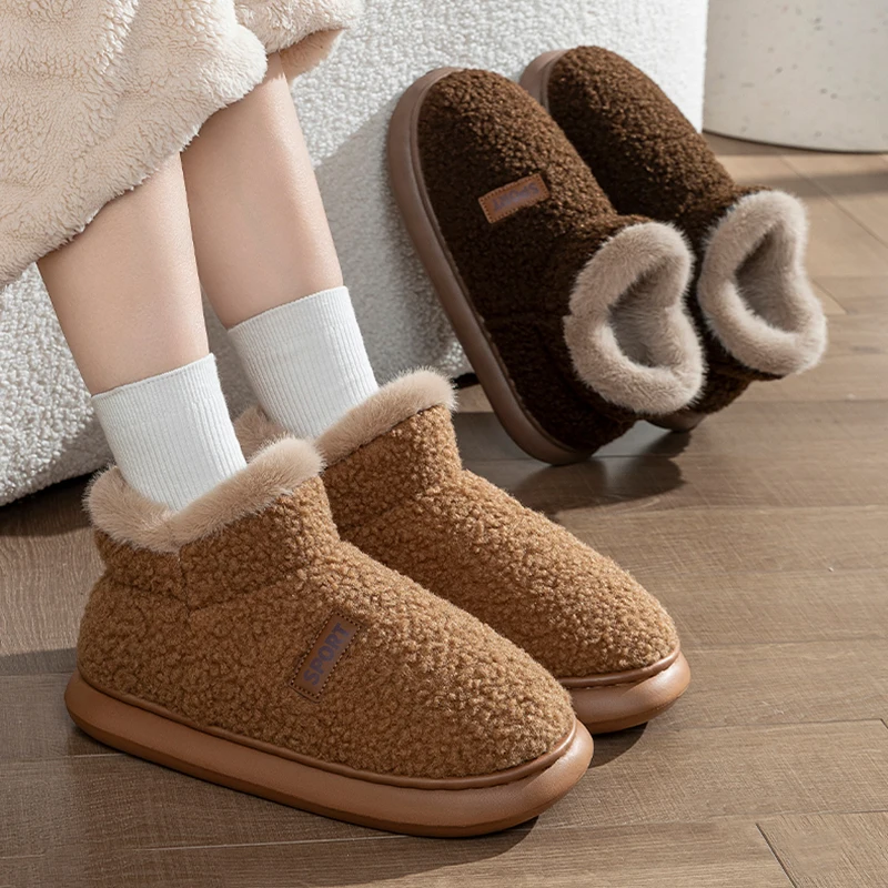 Warm Lambswool Non Slip Snow Boots Women Winter 2026 Soft Thick Bottom Fluffy Fur Ankle Boots Plus Size Women Plush Cotton Shoes