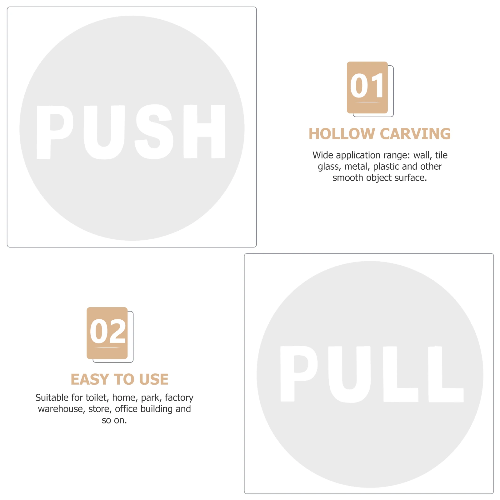 

10 Sets Round Door Signs Glass Door Stickers Pull Push Decals Removable Reusable Hollowed Letter Design For Home Restaurant