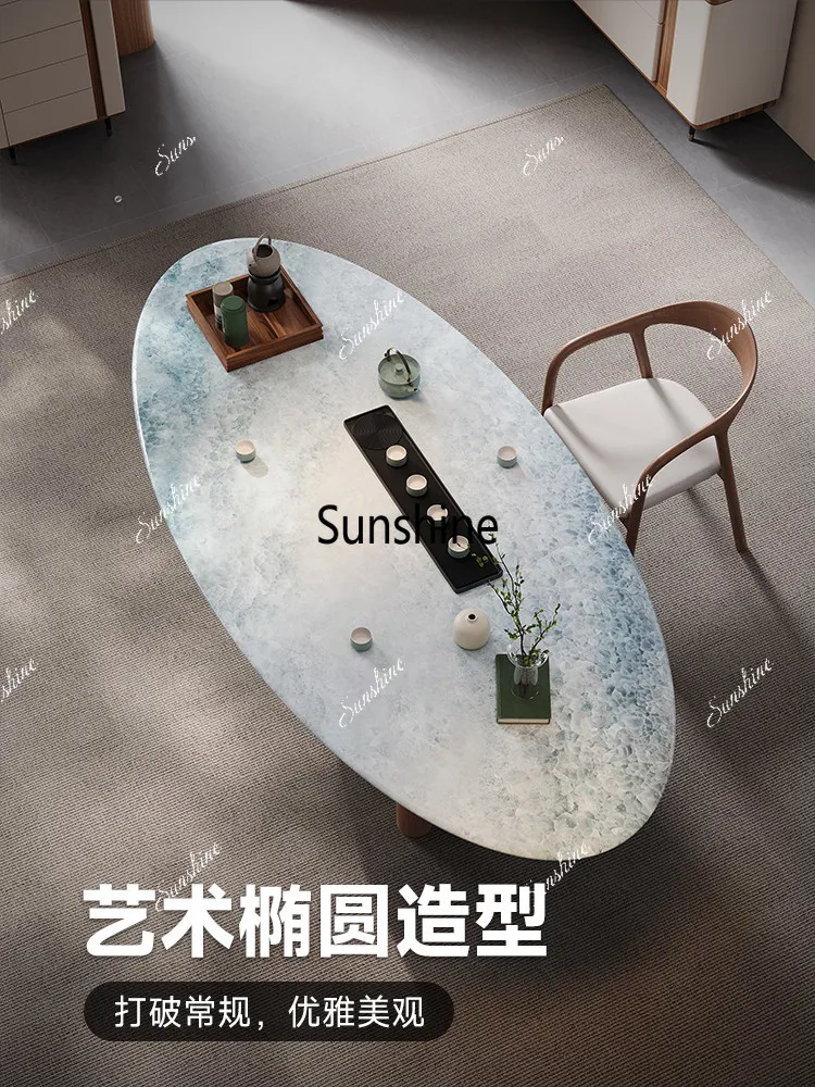 Italian natural luxury stone tea table living room oval arc tea table