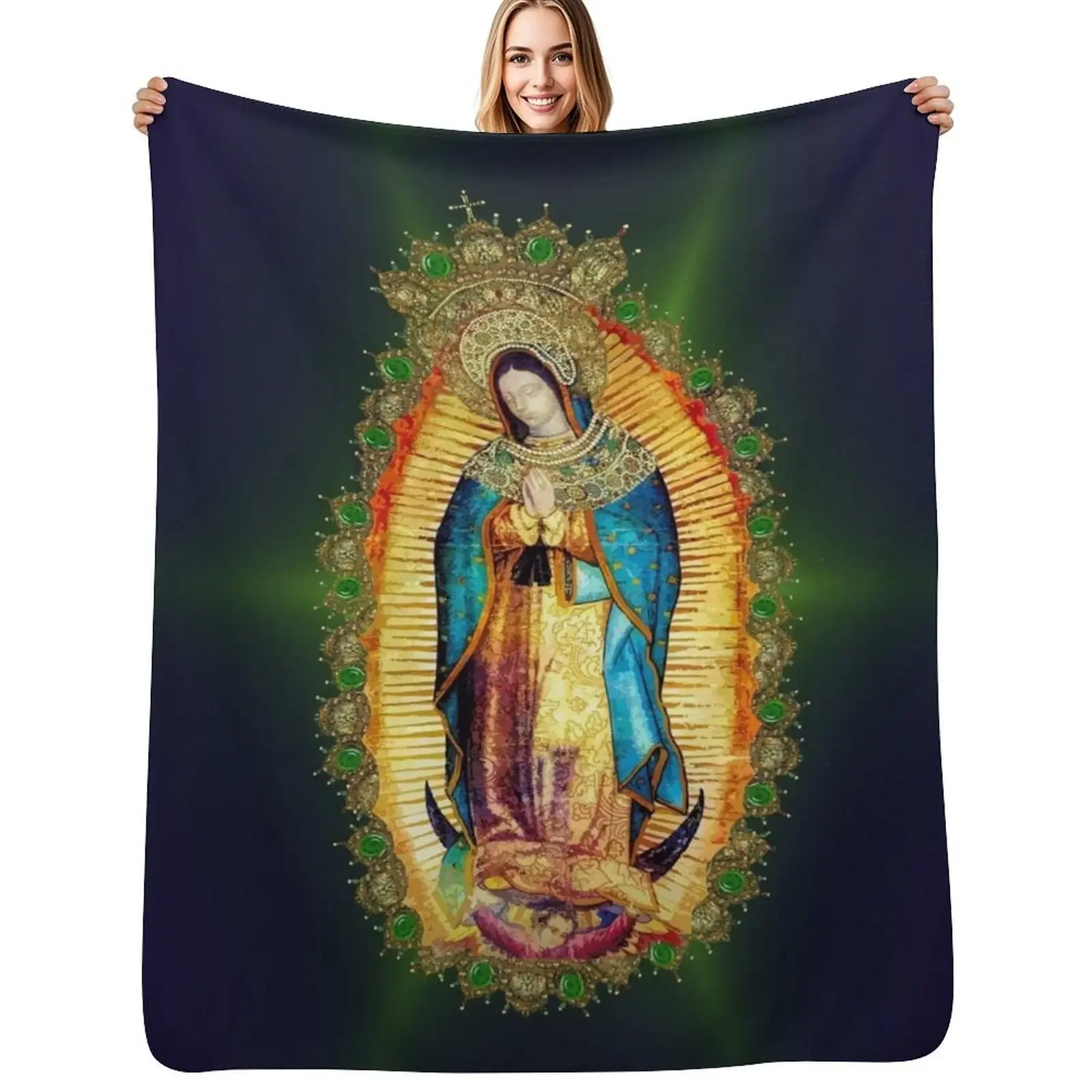 

Our Lady of Guadalupe Mexican Virgin Mary Aztec Mexico Throw Blanket manga Polar Custom Blanket