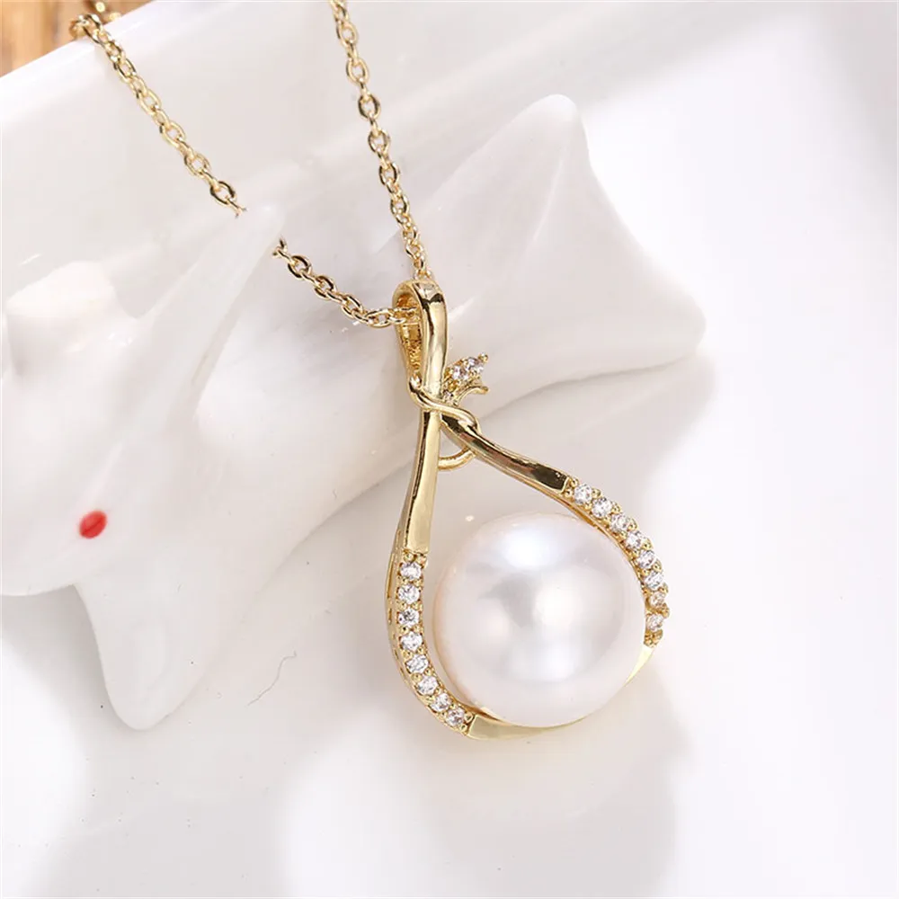 14K Gold Injection Pendant Empty Holder Plating K Gold Craft Simple Pearl Pendant Necklace Temperament Women DIY Accessories