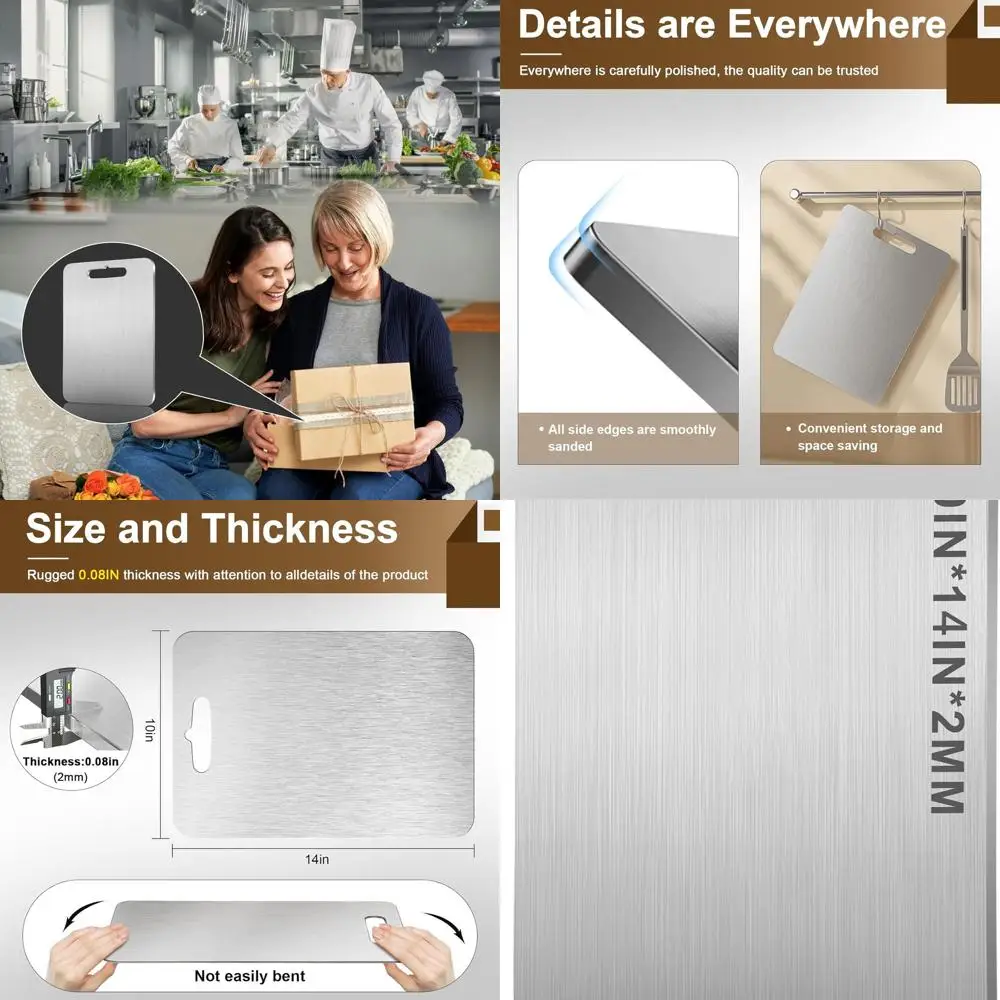 

Двусторонняя разделочная доска из чистого титана, 10x14 дюймов, легко чистится, идеально подходит для домашнего и наружного использования.