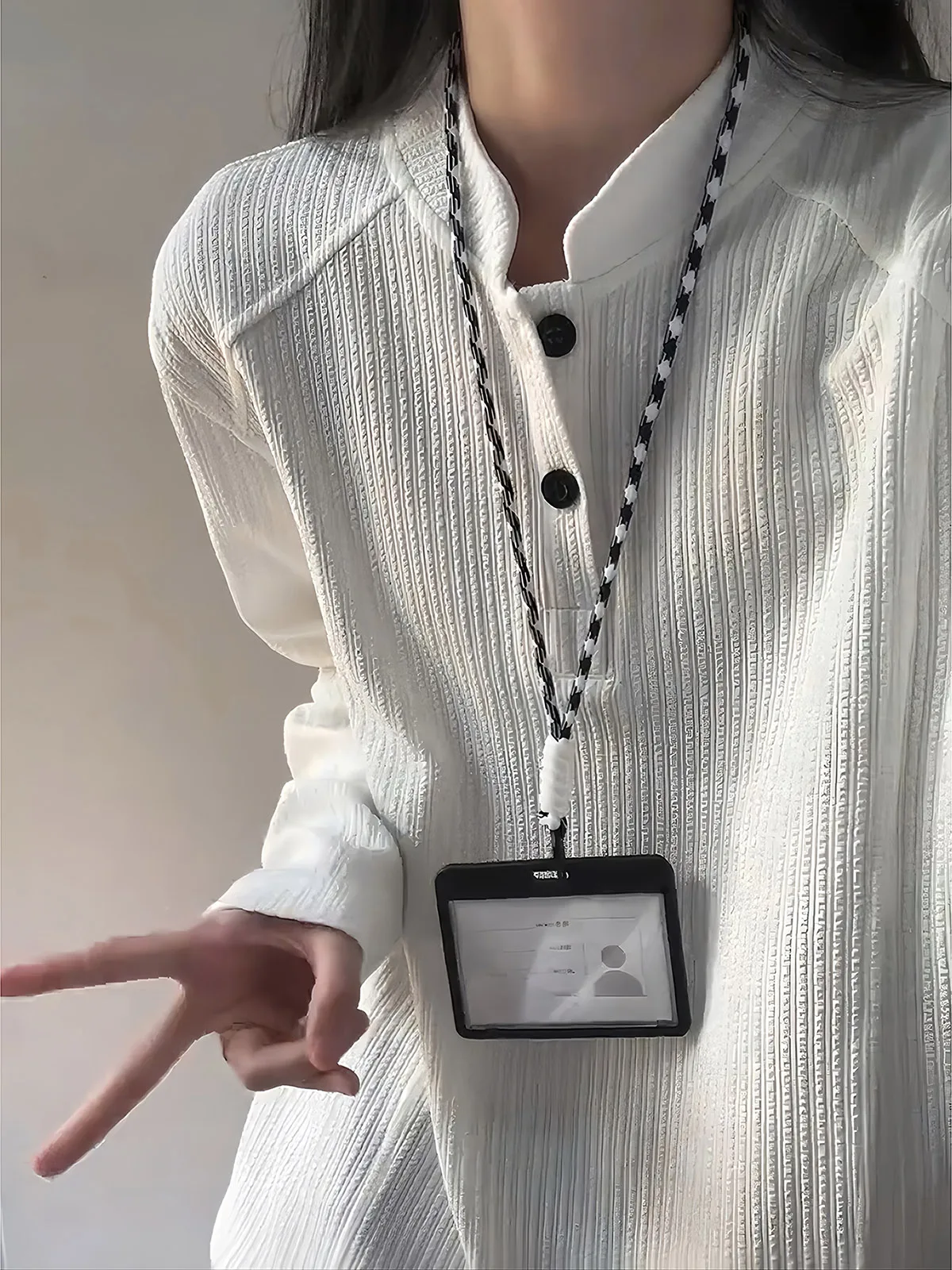 Cleanfit White Deconstructed Henry Collar Long Sleeve T-Shirt Unisex Loose Texture Inner Wear Casual Style Standard Fit